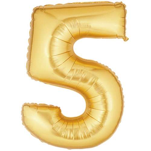 Gold Foil Number Balloon - 5 - Click Image to Close